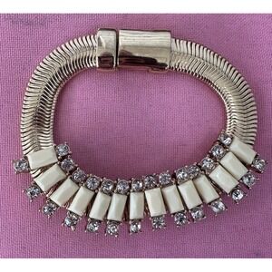 Banana Republic Gold Snake Bracelet Ivory Baguettes Rhinestones Vintage Look